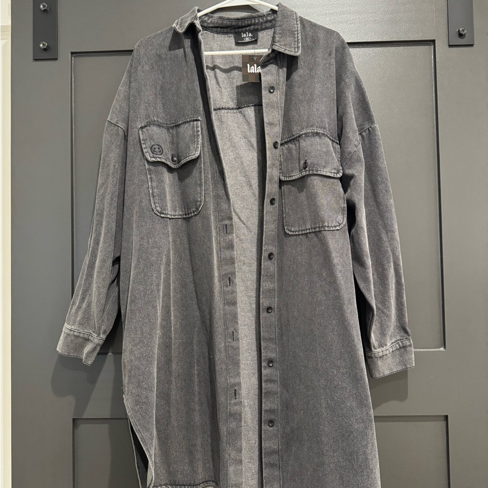 Lala Betty Denim Grunge Shirt Jacket in Black